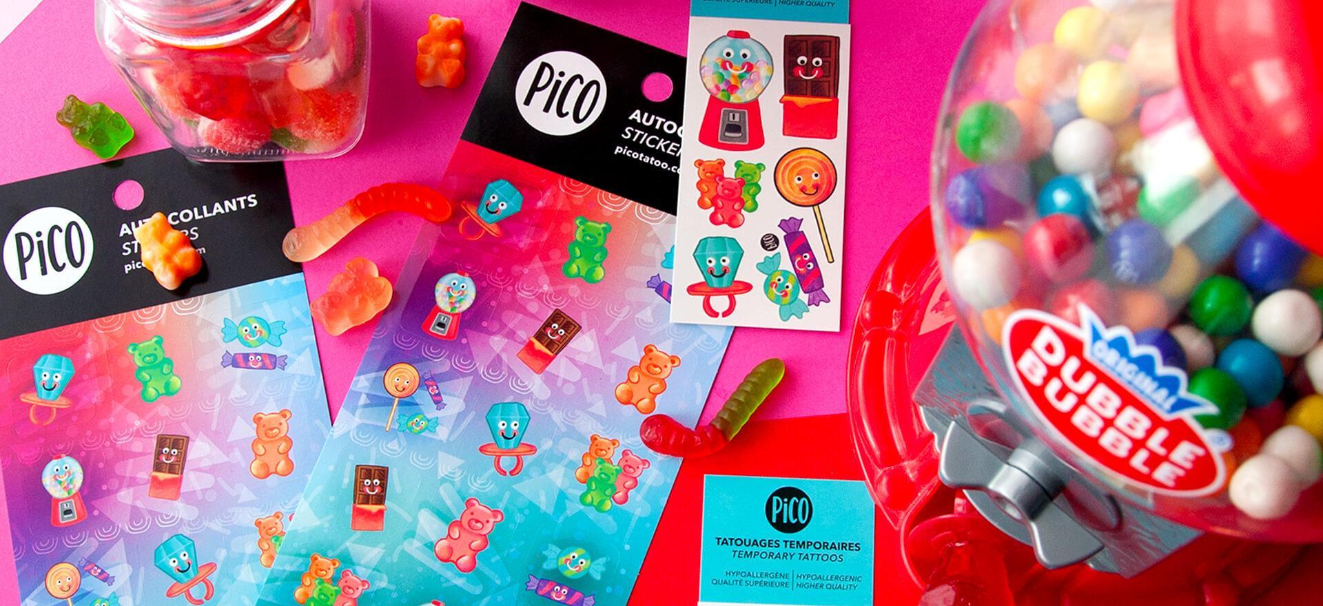 Autocollants, tatouages et affiches à colorier de Bonbons - PiCO Tatoo
