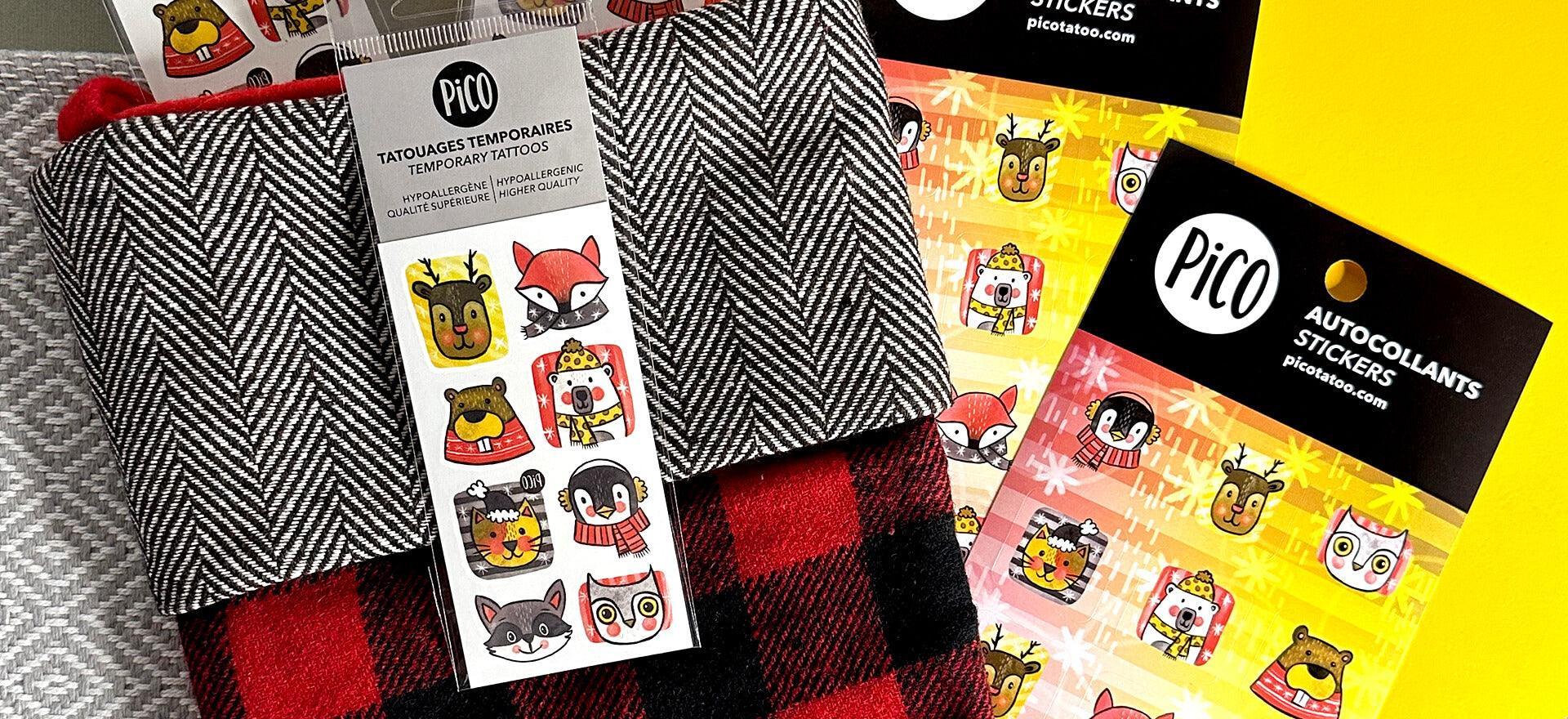 Collection hiver : autocollants, tatoos et affiches à colorier - PiCO Tatoo
