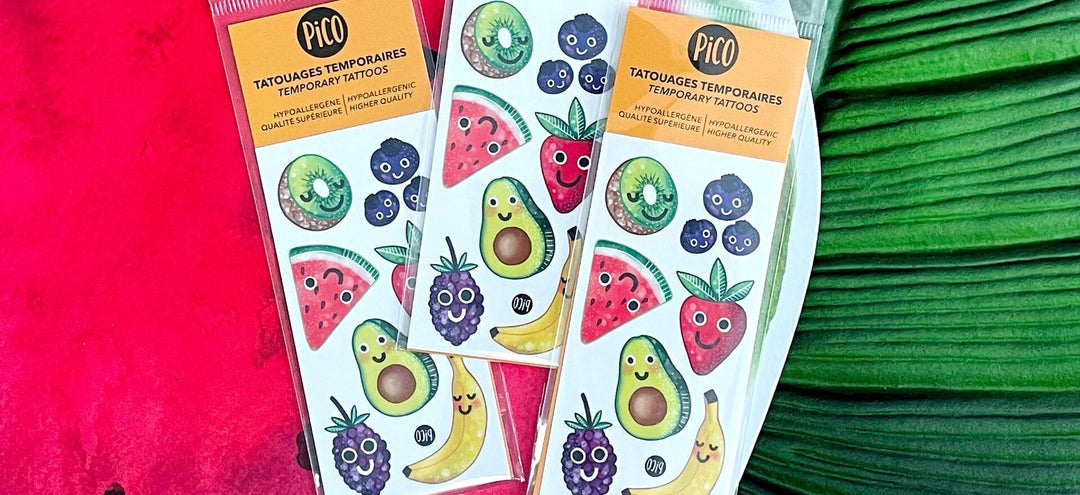 Autocollants, tatouages et affiches à colorier de fruits - PiCO Tatoo