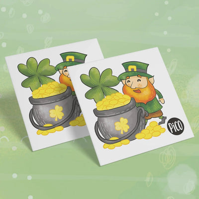 tatouages en vrac pour les festivités et la parade de la st-patrick avec un leprechaun doré en lot de 25 unités pour les fêtes fait au québec par pico tatouages temporaires.