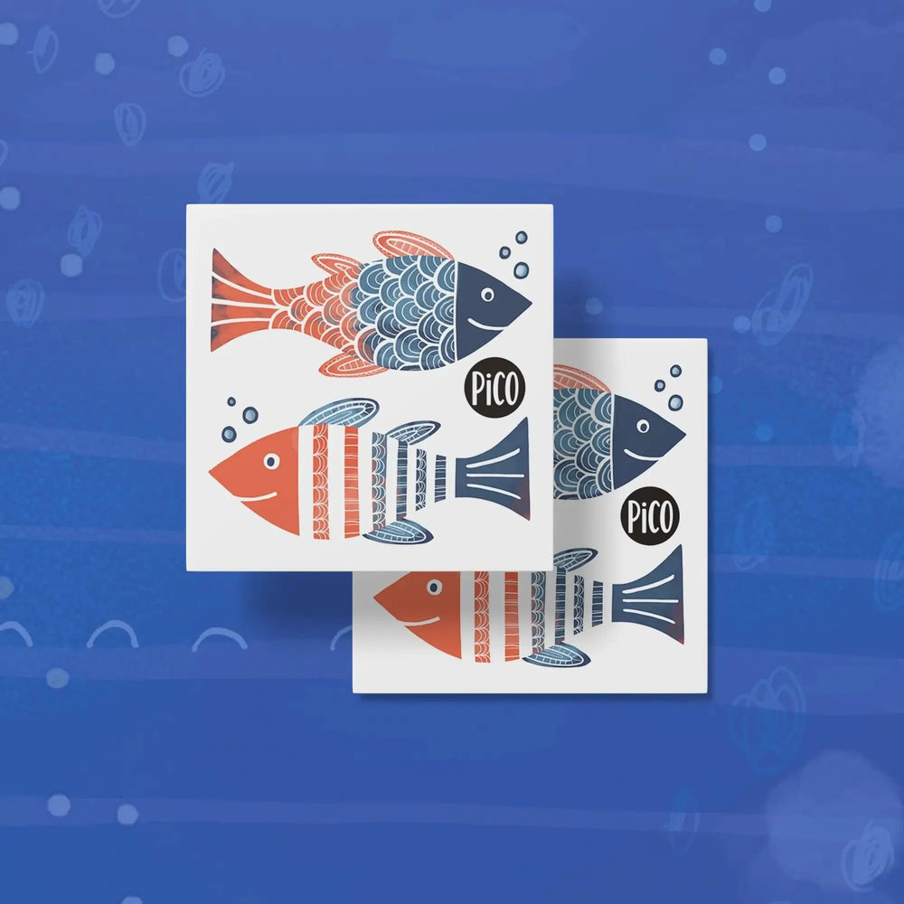 Tatouages temporaires en vrac des jolis poissons. Dessin créé au Québec par PiCO Tatouages temporaires.