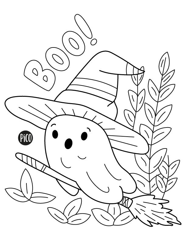 Coloriage gratuit - Le fantôme sur son balai