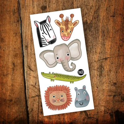 Tatouages temporaires des animaux à la jungle par PiCO Tatouages temporaires. Design réalisé au Québec. / Jungle animal temporary tattoos by PiCO Temporary Tattoos. Design made in Quebec