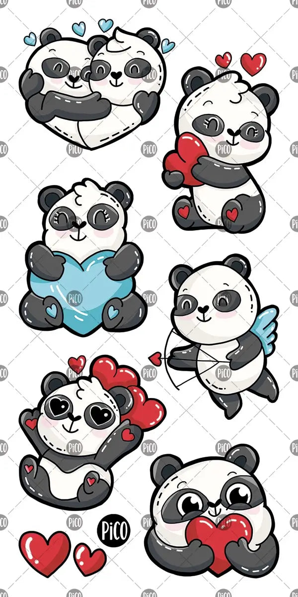 Tatouages temporaires le panda amoureux pour la saint-valentin par PiCO. Design réalisé au Québec. / Panda lover temporary tattoos for Valentine’s Day by PiCO Temporary Tattoos. Design made in Canada.
