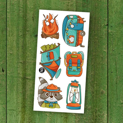 Tatouages temporaires du camping par PiCO Tatouages temporaires faits au Québec. / Camping temporary tattoos by PiCO Tatoo. Made in Quebec.