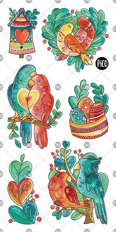 Tatouages temporaires d'oiseau amoureux  par PiCO Tatouages temporaires faits au Québec. / Love bird temporary tattoos by PiCO Temporary tattoos made in Quebec