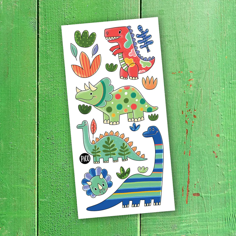 Tatouage temporaire dinos coloré - Colorful Dinos Temporary Tattoo | PiCO Tatoo