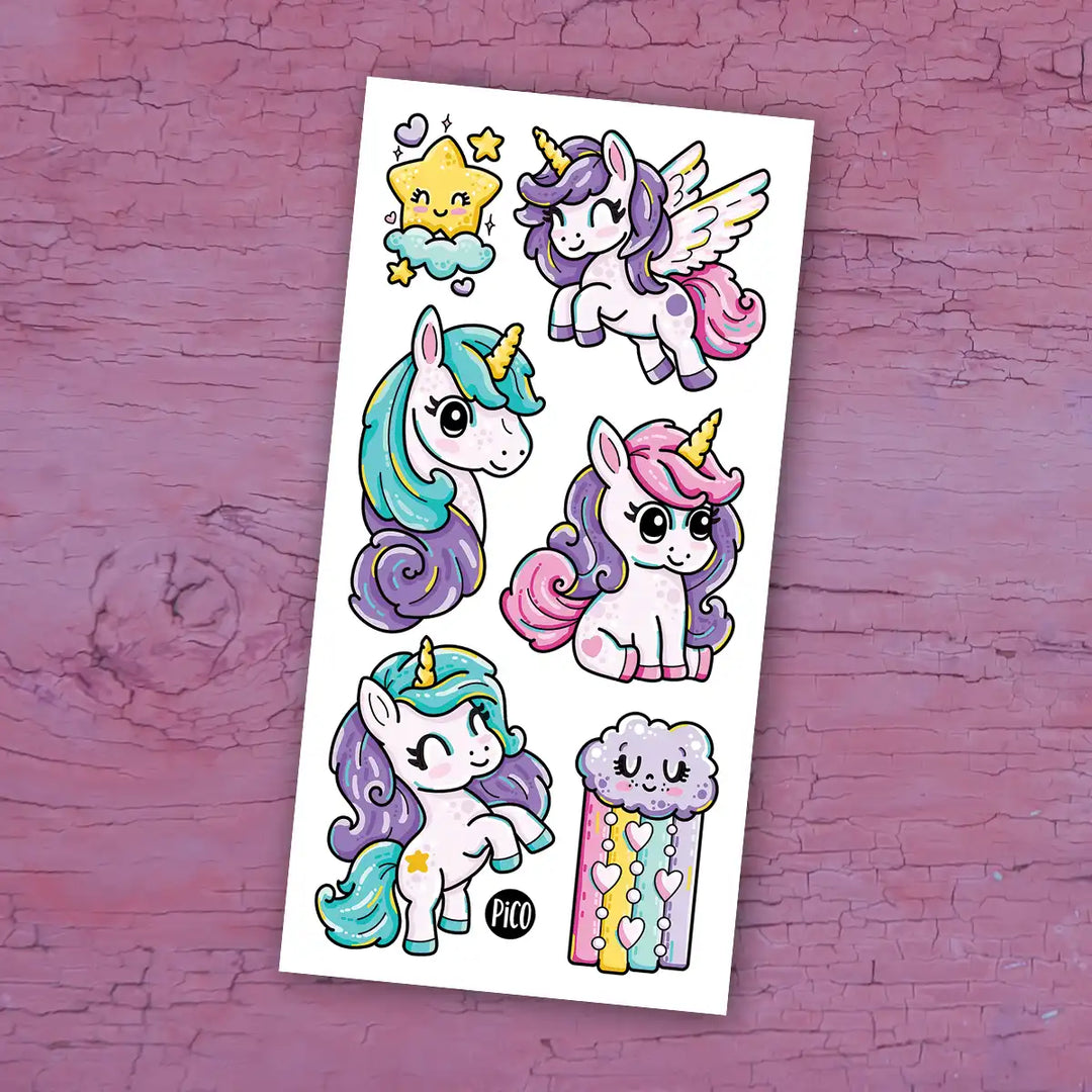 Tatouage temporaire pouliches arc-en-ciel - Rainbow Ponies Temporary Tattoo | PiCO Tatoo