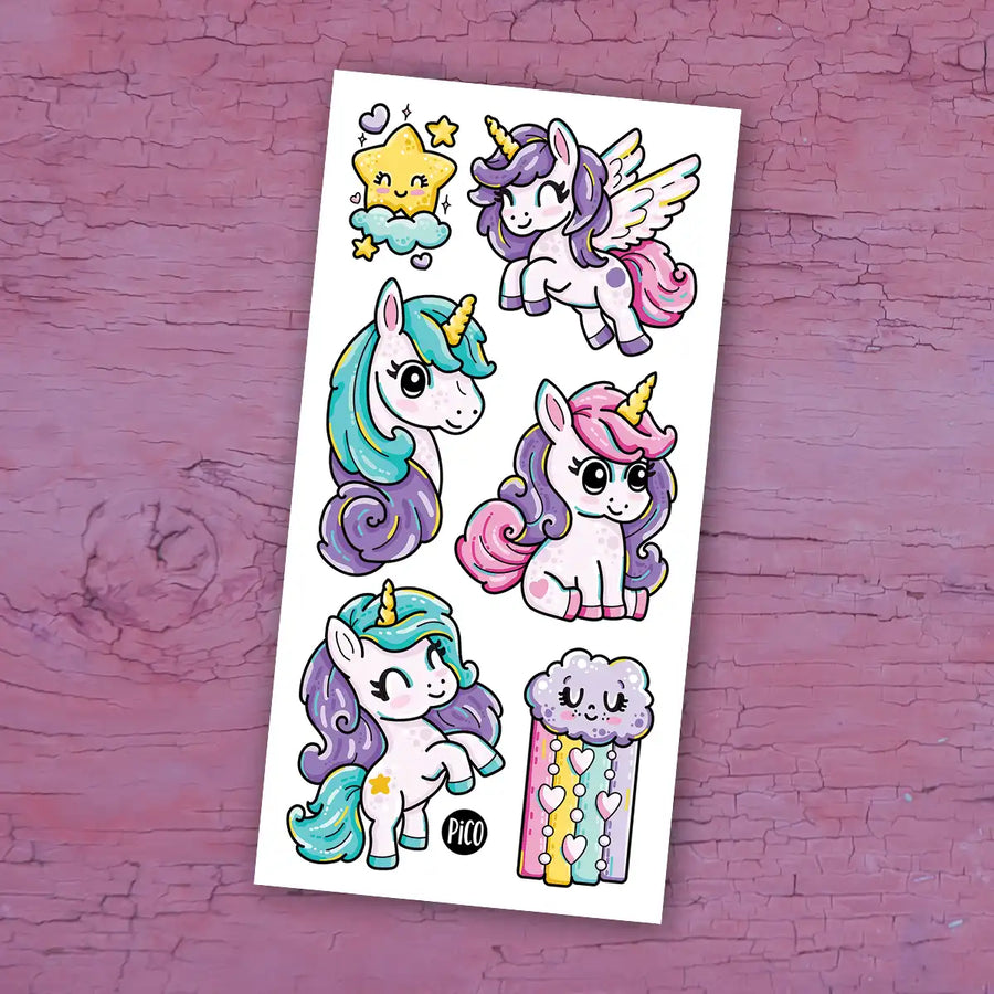 Tatouage temporaire pouliches arc-en-ciel - Rainbow Ponies Temporary Tattoo | PiCO Tatoo