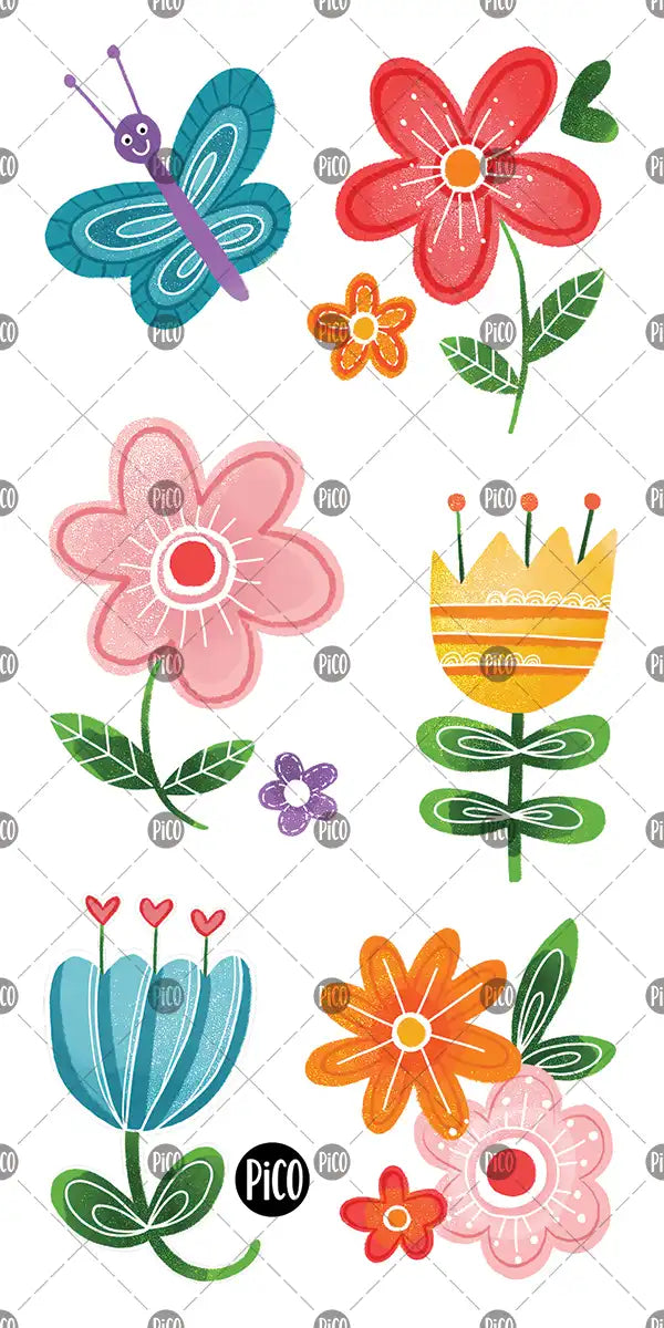 Tatouages de jolies fleurs joyeuses et colorées pour enfants
