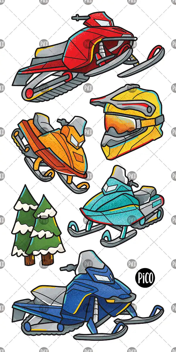 Tatouages temporaires motoneiges colorées pour enfants, designs hivernaux vifs et amusants.

Colorful snowmobile temporary tattoos for kids, fun and vibrant winter designs.
