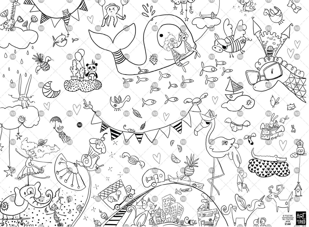coloriage géant festive imprimé au québec par PiCO tatouages temporaires