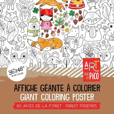 Coloriage géant les animaux de la forêt, créé par PiCO Tatouages temporaires. Affiche géante à colorier. Dessins créés et imprimés au Québec. Renards, castor, renne, champignons, souris, ours et autres dessins sympathiques. / Forest friends giant coloring poster, created by PiCO Temporary Tattoos. Giant coloring poster. Designs created and printed in Canada. Foxes, beavers, reindeer, mushrooms, mice, bears and more.