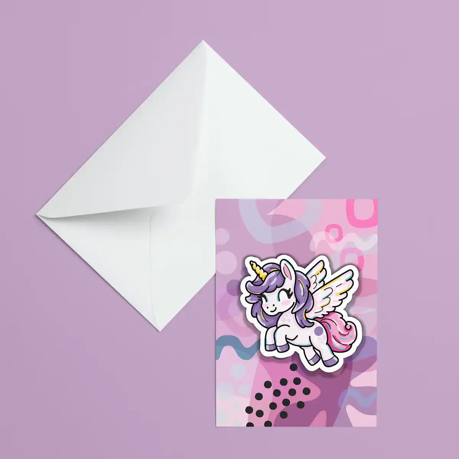 Carte de souhaits avec autocollant en vinyle de pouliche, texture florale aux tons doux, format 4,5 x 6,25 po

Greeting card with filly vinyl sticker, soft floral patterned texture, 4.5 x 6.25 in format