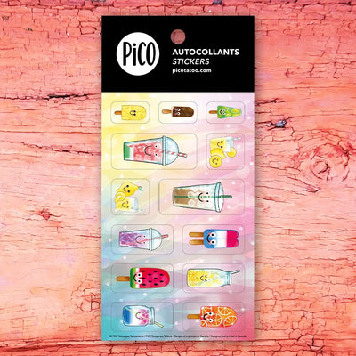 Autocollant des breuvages rafraîchissants par PiCO Tatouages temporaires imprimés au Québec. / Refreshing Drinks stickers by PiCO Tatoo. Printed in Quebec.
