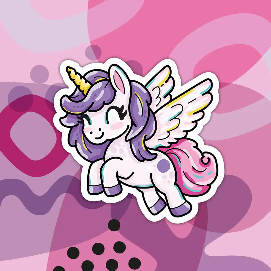 Autocollant en vinyle de pouliche, illustration colorée d'une jeune jument pour enfants
Filly vinyl sticker, colorful illustration of a young mare for kids