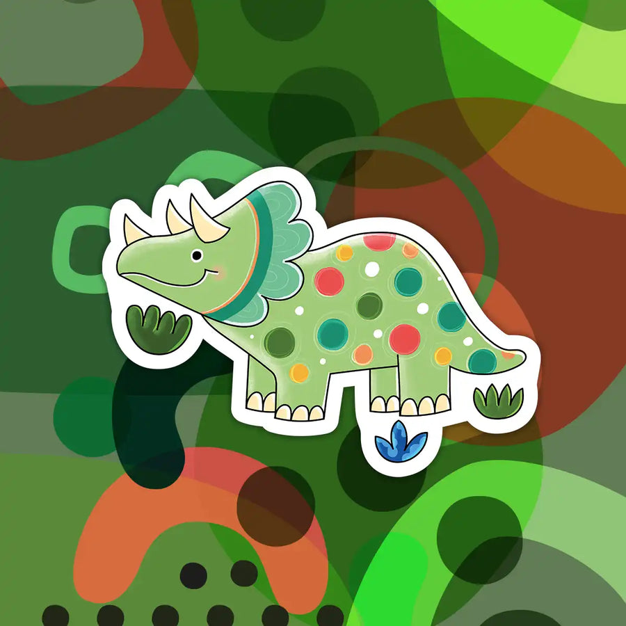 Autocollant en vinyle dinosaure coloré, style cartoon, pour enfants 
Colorful cartoon dinosaur vinyl sticker for kids