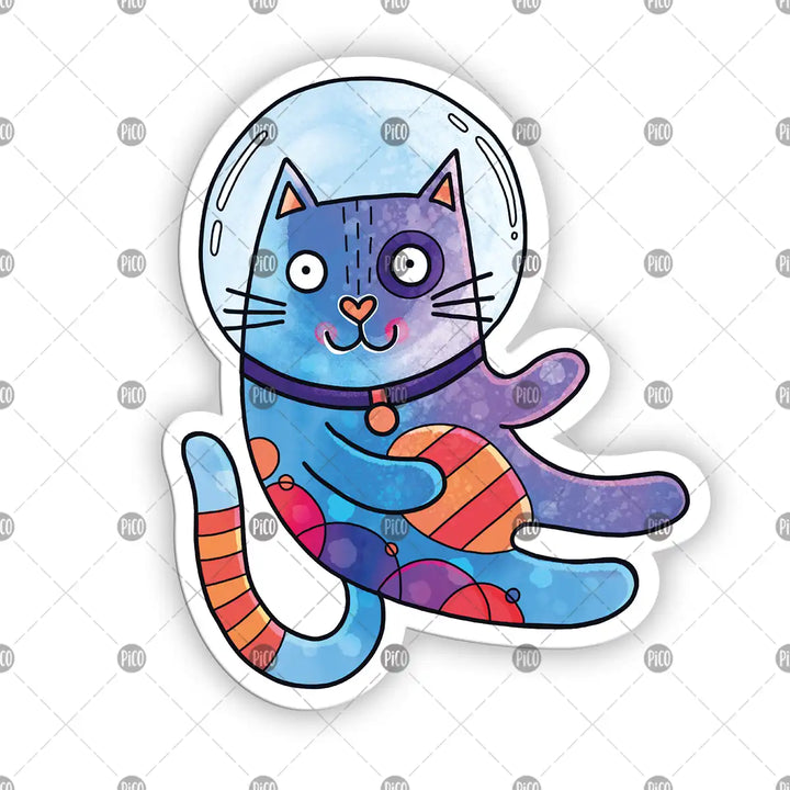 Autocollant vinyle chat astronaute dans l'espace, étoiles et planètes, pour enfants 
Space astronaut cat vinyl sticker with stars and planets, for kids