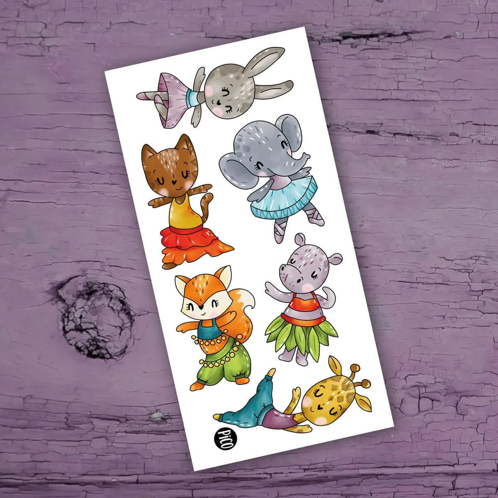 Tatouages temporaires d'animaux qui aiment la danse par PiCO Tatouages temporaires. Dessins créés au Québec.