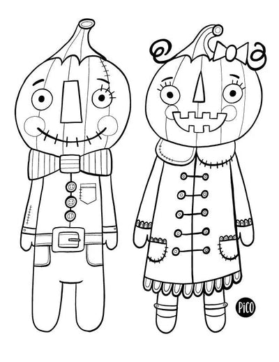 Coloriage gratuit - Les épouvantails en citrouilles