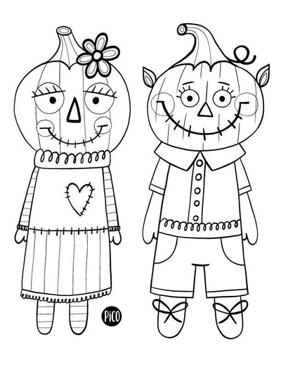 Coloriage gratuit - Les épouvantails en citrouilles