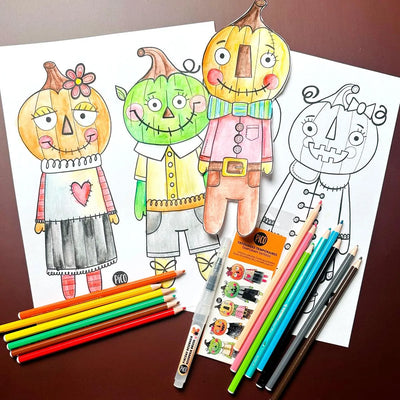 Coloriage gratuit - Les épouvantails en citrouilles