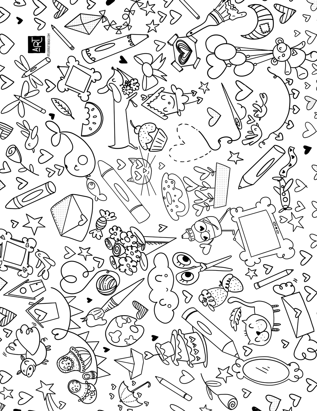 Coloriage gratuit - Doodles de la Saint-Valentin