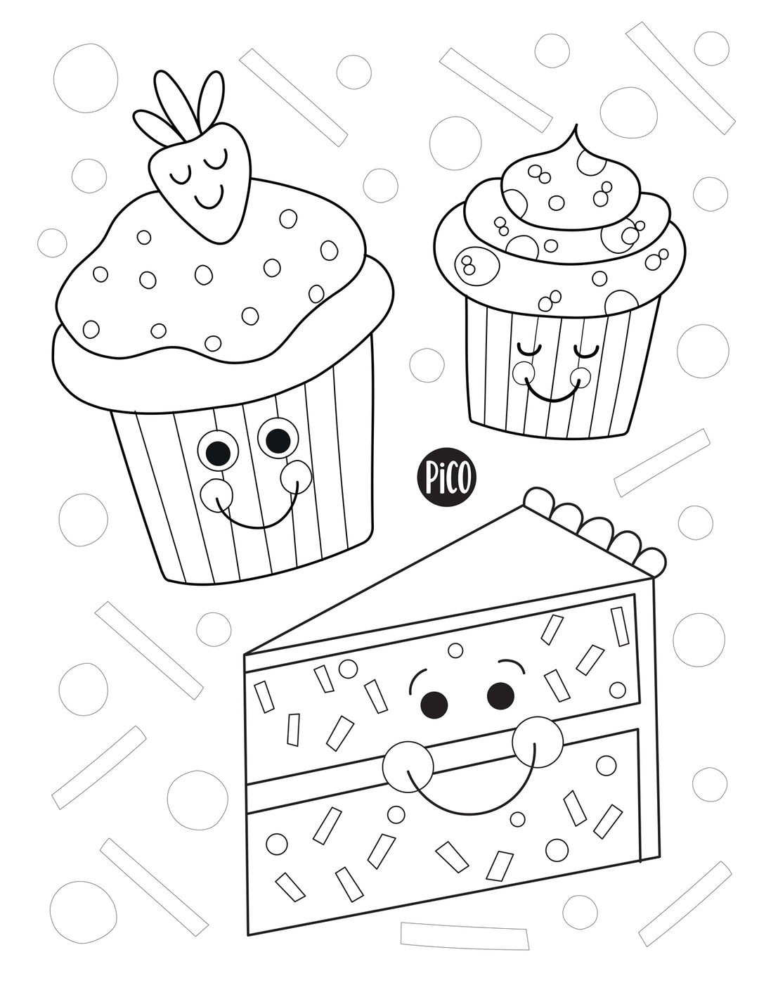 Coloriage gratuit de cupcakes pour enfants — illustration simple et amusante de petits gâteaux festifs à imprimer à la maison. / Free printable cupcake coloring page for kids — simple and fun illustration of festive mini cakes, perfect for birthdays and celebrations.