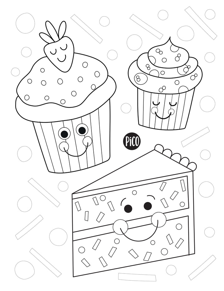 Coloriage gratuit de cupcakes pour enfants — illustration simple et amusante de petits gâteaux festifs à imprimer à la maison. / Free printable cupcake coloring page for kids — simple and fun illustration of festive mini cakes, perfect for birthdays and celebrations.