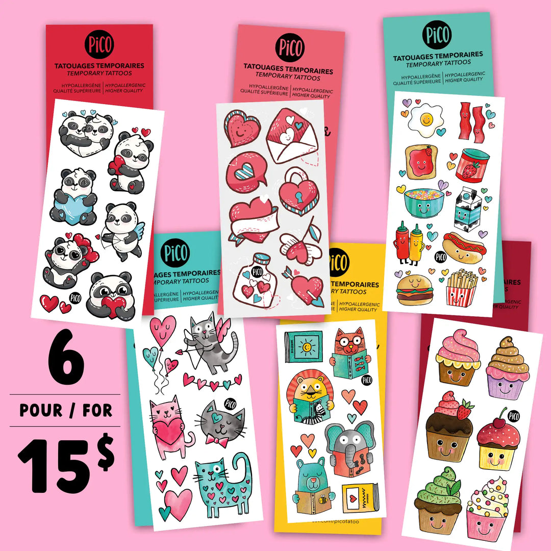 Promo de St-Valentin -  Ensemble de 6 tatouages