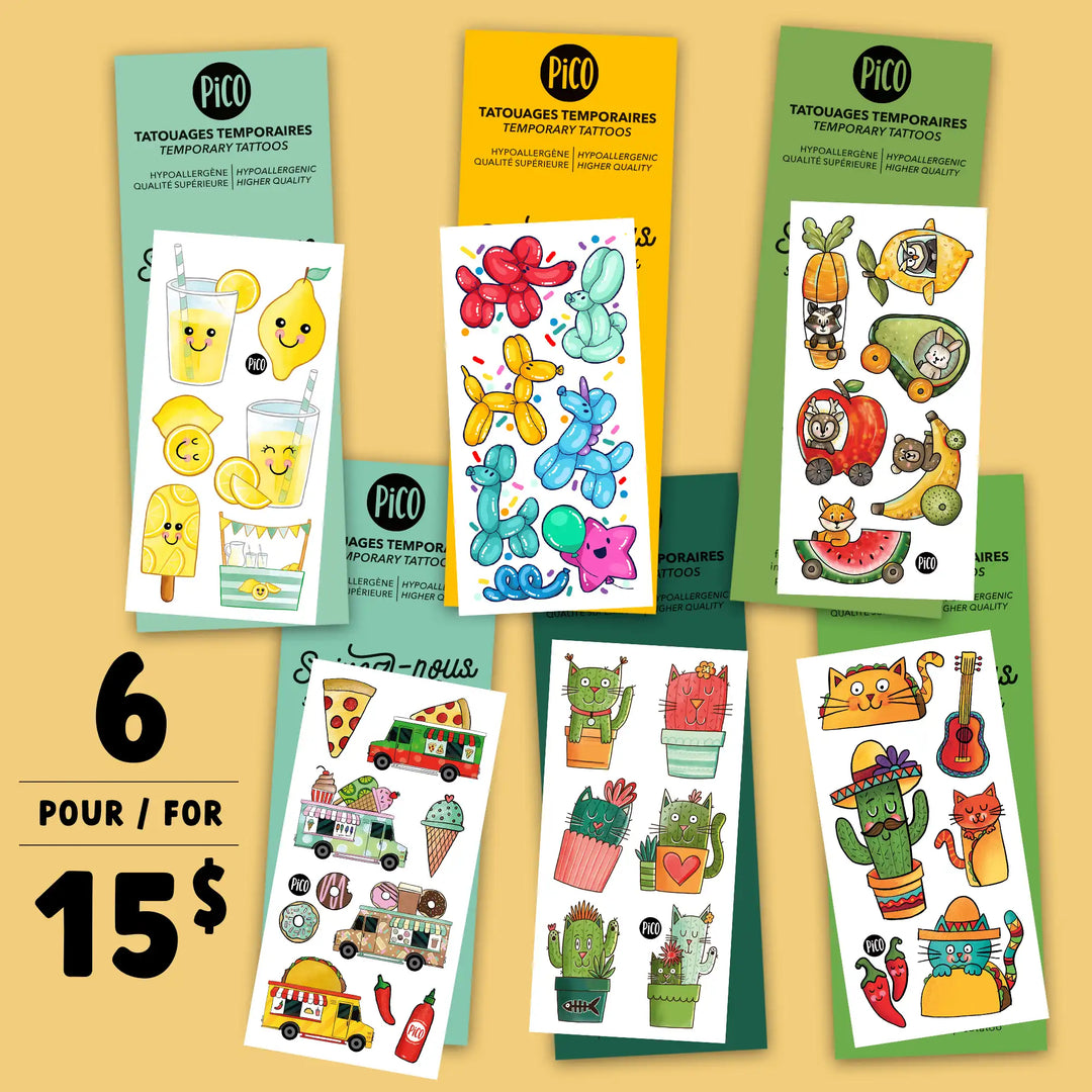 Lot de tatouages temporaires de nourriture à rabais