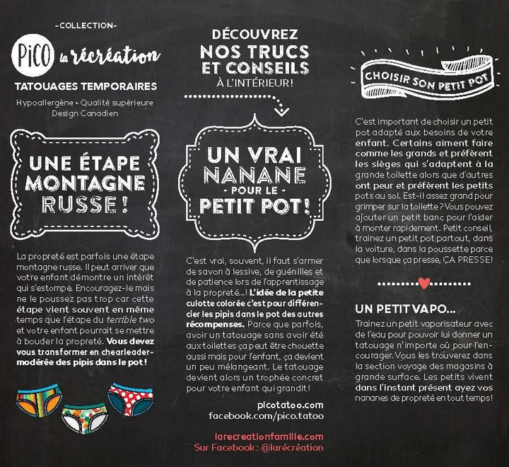 PiCO Tatoo, tatouages temporaires- La Récréation/ bobettes