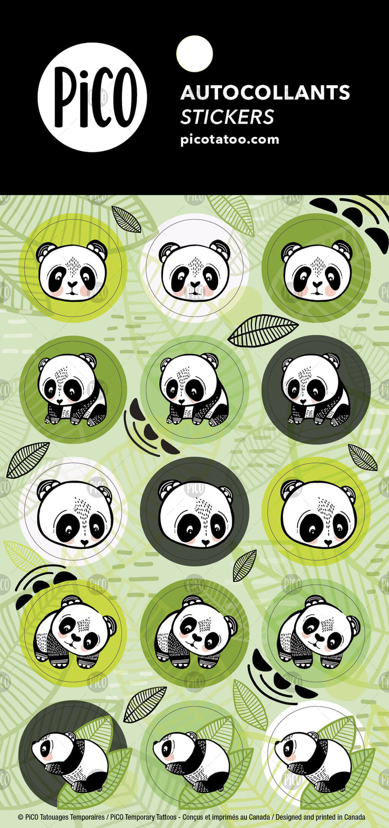Autocollants PiCO Tatoo, Les Pandas sympathiques, PiCO, Tattoos, panda, stickers, sticker.