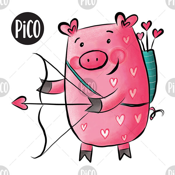 Tatouage en vrac de cochon-cupidon pour la St-Valentin fait au Québec.