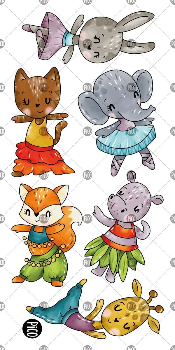 Tatouages temporaires d'animaux qui aiment la danse par PiCO Tatouages temporaires. Dessins créés au Québec.