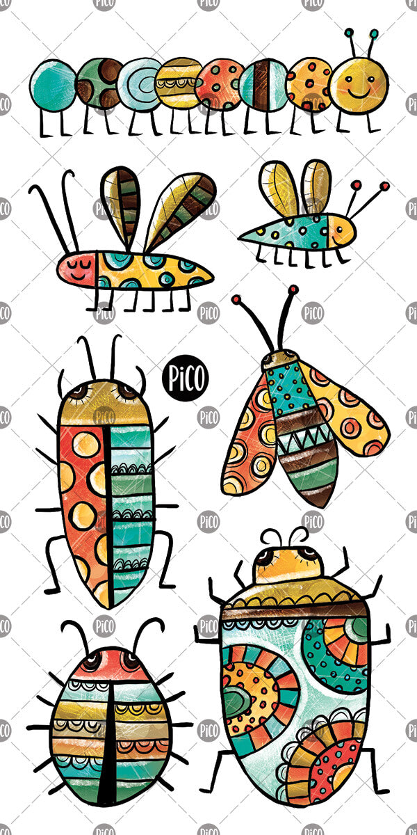 chenille, papillon et insectes colorés par PiCO Tatouages temporaires.