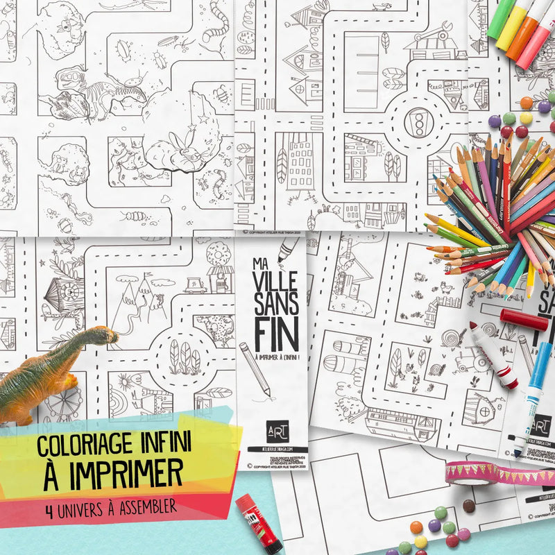 Ma ville sans fin à imprimer et colorier - Produit numérique à télécharger