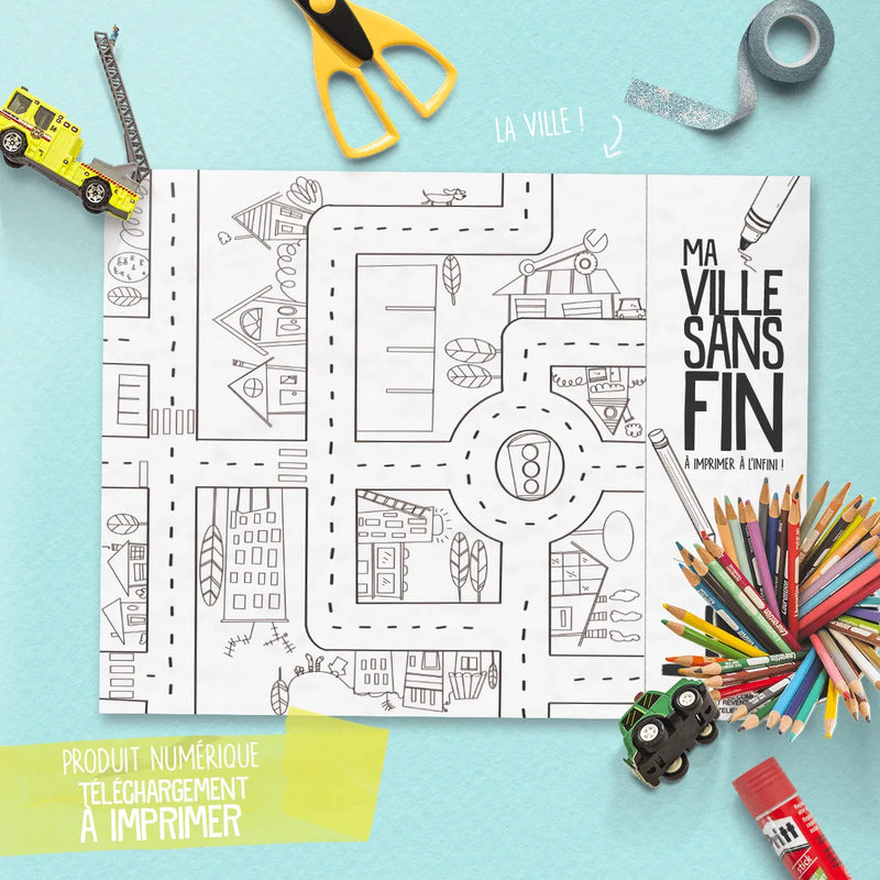 Ma ville sans fin à imprimer et colorier - Produit numérique à télécharger