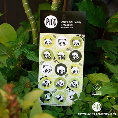 Autocollants PiCO Tatoo, Les Pandas sympathiques, PiCO tatoo, temporary tattoos, panda, stickers.