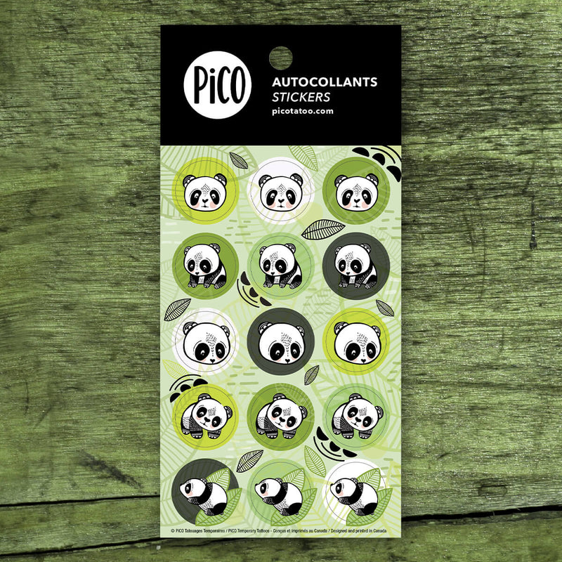 Autocollants aux motifs de pandas faits au Québec par PiCO Tatoo, tatouages temporaires