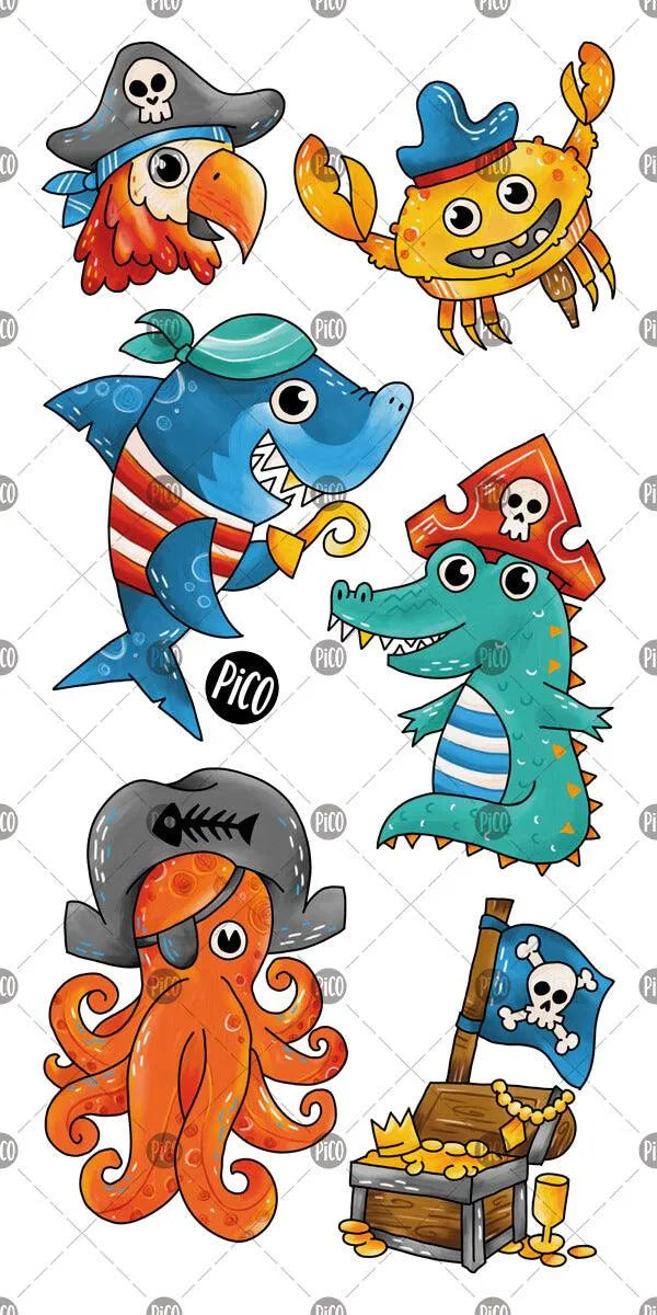 Tatouages temporaires des animaux pirates par PiCO Tatouages temporaires. Dessins créés au Québec.