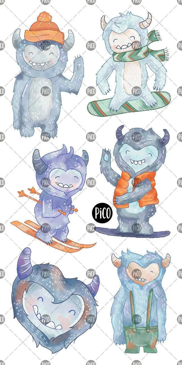 Tatouages de yéti en ski faits au Québec par PiCO tatouages temporaires.