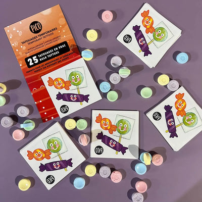 Lot de 25 tatouages en vrac de bonbons d'Halloween par PiCO Tatouages temporaires 