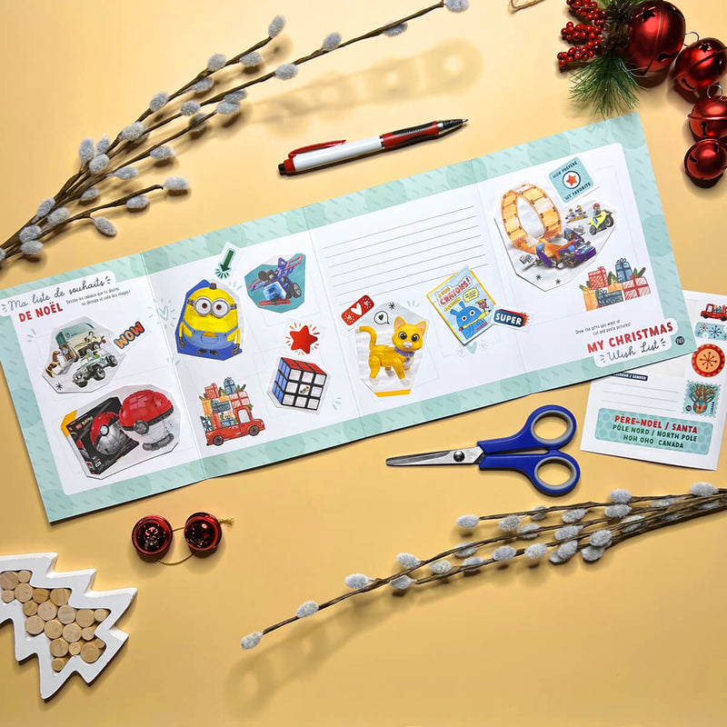 Emballage pour préparer la liste de souhaits de cadeau de Noël pour le Père Noël imprimé au Québec par PICO Tatouages temporaires